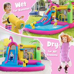 Flamingo Inflatable Bounce Castle with 8.5 ft Water Slide and 735W Blower