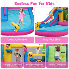 Flamingo Inflatable Bounce Castle with 8.5 ft Water Slide and 735W Blower