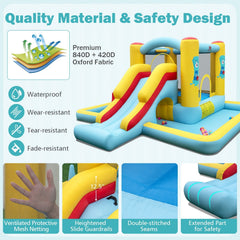 Inflatable Bounce House 7-in-1 Bouncy Castle with Slide and Tunnel without Blower