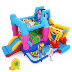 Excavator Themed 8-in-1 Inflatable Bounce House with Ball Pit and 780W Blower