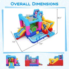 Excavator Themed 8-in-1 Inflatable Bounce House with Ball Pit and 780W Blower