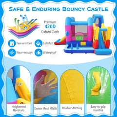 Excavator Themed 8-in-1 Inflatable Bounce House with Ball Pit and 780W Blower