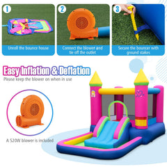 Inflatable Bounce House Cute Princess Bouncy Castle with 520W Blower