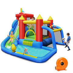 7-in-1 Inflatable Water Park with Soccer Game, Ball Shooting and 740W Blower