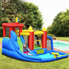 7-in-1 Inflatable Water Park with Soccer Game, Ball Shooting and 740W Blower