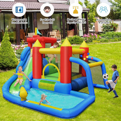 7-in-1 Inflatable Water Park with Soccer Game, Ball Shooting and 740W Blower
