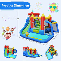 7-in-1 Inflatable Water Park with Soccer Game, Ball Shooting and 740W Blower