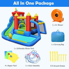 7-in-1 Inflatable Water Park with Soccer Game, Ball Shooting and 740W Blower