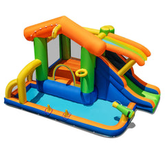 8-in-1 Inflatable Bounce House Water Park with Slide, Ring Toss and 480W Blower, Ages 3 to 12