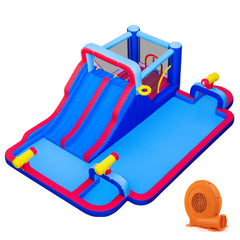 Inflatable Water Park with Two Slides, Three Water Cannons and Blower Included