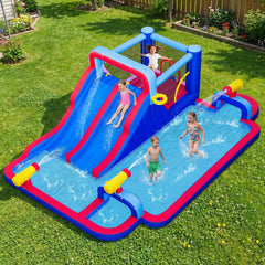 Inflatable Water Park with Two Slides, Three Water Cannons and Blower Included