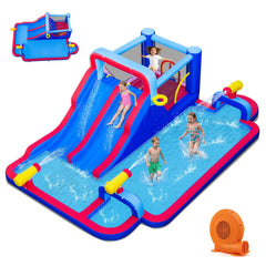 Inflatable Water Park with Two Slides, Three Water Cannons and Blower Included