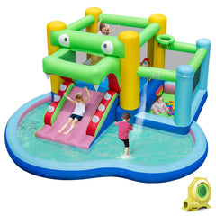 Crocodile Inflatable Bounce Castle with Splash Pool, Ball Pit and 680W Blower