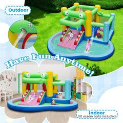 Crocodile Inflatable Bounce Castle with Splash Pool, Ball Pit and 680W Blower
