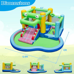 Crocodile Inflatable Bounce Castle with Splash Pool, Ball Pit and 680W Blower