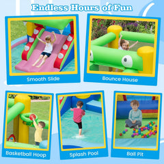 Crocodile Inflatable Bounce Castle with Splash Pool, Ball Pit and 680W Blower