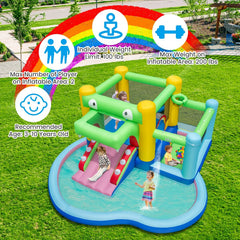 Crocodile Inflatable Bounce Castle with Splash Pool, Ball Pit and 680W Blower