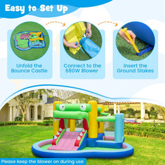 Crocodile Inflatable Bounce Castle with Splash Pool, Ball Pit and 680W Blower
