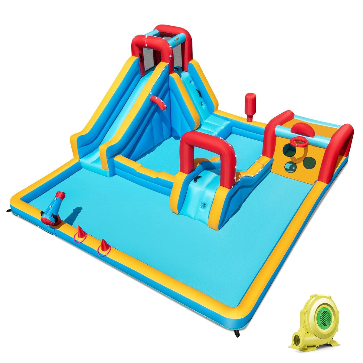 Giant Inflatable Water Park with 83.5 Inch Slide, Target Game and 735W Blower, Ages 3 to 12