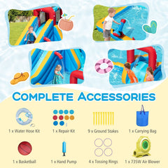 Giant Inflatable Water Park with 83.5 Inch Slide, Target Game and 735W Blower, Ages 3 to 12