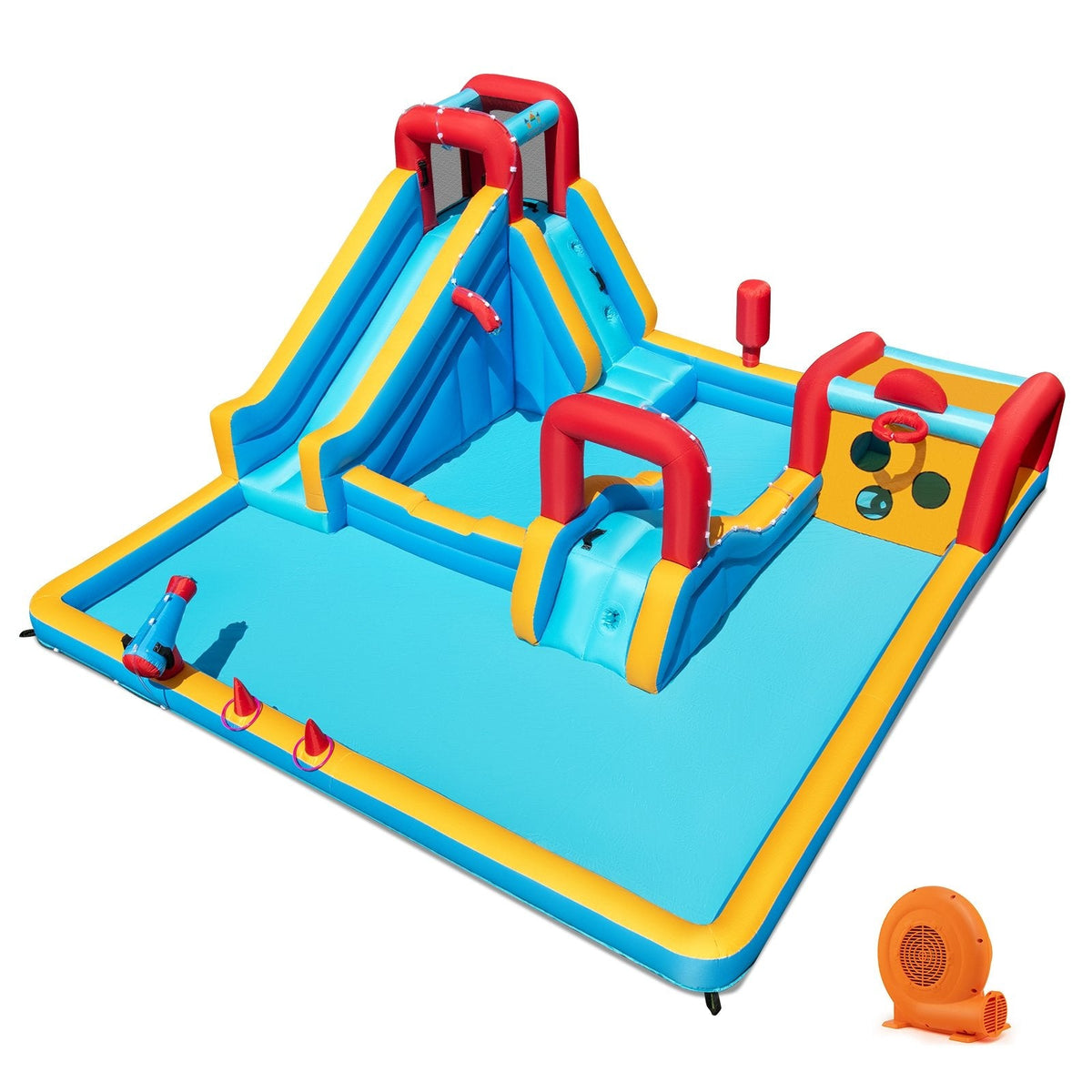 Giant Inflatable Water Park with 330 lb Capacity, Mesh Walls and 750W Blower, Ages 3 to 12