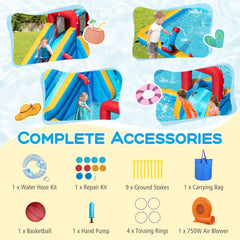 Giant Inflatable Water Park with 330 lb Capacity, Mesh Walls and 750W Blower, Ages 3 to 12