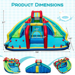 Double Water Slide Park with Obstacle Course, Twin Cannons and 750W Blower, Ages 3 to 12