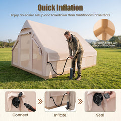 Inflatable, Easy Setup 4 Season Waterproof Oxford Camping Tent for Camping with Stove Jack for 6-10 Person-Beige