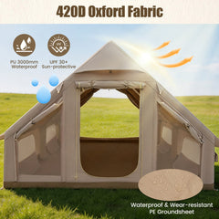 Inflatable, Easy Setup 4 Season Waterproof Oxford Camping Tent for Camping with Stove Jack for 6-10 Person-Beige