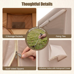 Inflatable, Easy Setup 4 Season Waterproof Oxford Camping Tent for Camping with Stove Jack for 6-10 Person-Beige