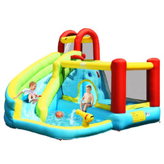 6-in-1 Inflatable Bounce House with Climbing Wall, Basketball Hoop and Splash Pool