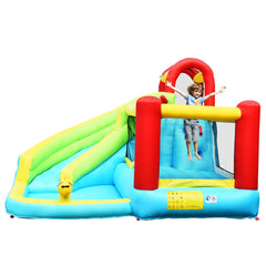 6-in-1 Inflatable Bounce House with Climbing Wall, Basketball Hoop and Splash Pool