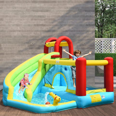 6-in-1 Inflatable Bounce House with Climbing Wall, Basketball Hoop and Splash Pool