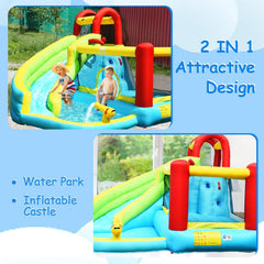 6-in-1 Inflatable Bounce House with Climbing Wall, Basketball Hoop and Splash Pool