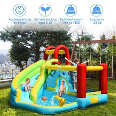6-in-1 Inflatable Bounce House with Climbing Wall, Basketball Hoop and Splash Pool