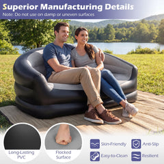 Inflatable Loveseat Couch Portable and Foldable 2-Seater Air Sofa for Adults with Flocked Surface-Grey
