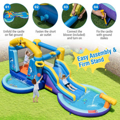 Ocean Themed Inflatable Bounce House with Surfing Slide, Two Pools and 680W Blower