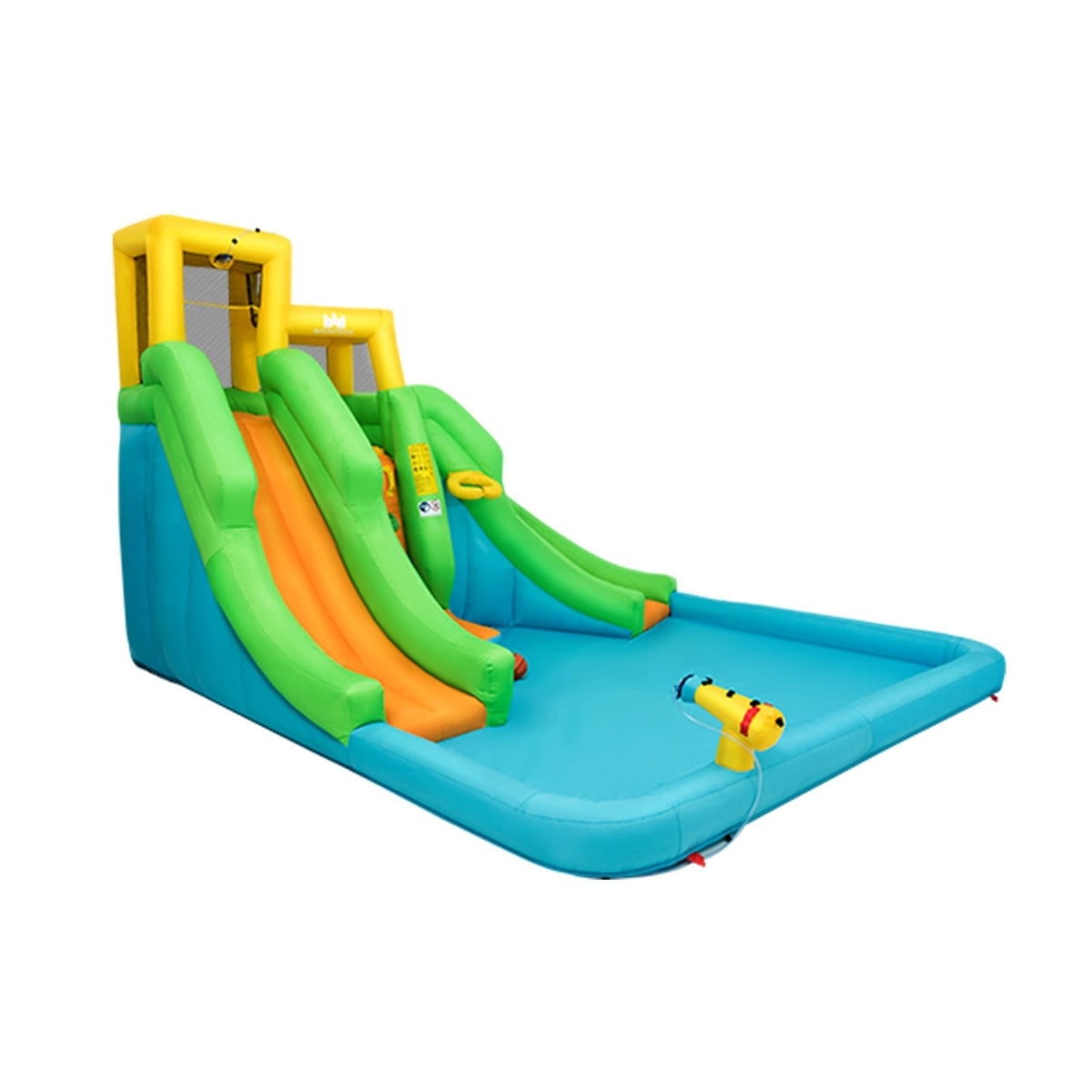 Inflatable Water Park with Double Slides, Curved Slide and Climbing Wall, No Blower