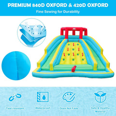 Inflatable Water Park with Two Curved Slides, Water Valve and 735W Blower