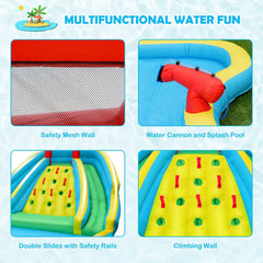 Inflatable Water Park with Two Curved Slides, Water Valve and 735W Blower