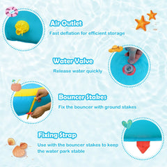 Inflatable Water Park with Two Curved Slides, Water Valve and 735W Blower