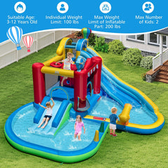 Inflatable Water Park with Splash Pool, 50 Ocean Balls and 750W Blower, Ages 3 to 12