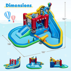 Inflatable Water Park with Splash Pool, 50 Ocean Balls and 750W Blower, Ages 3 to 12