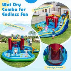 Inflatable Water Park with Splash Pool, 50 Ocean Balls and 750W Blower, Ages 3 to 12