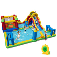 9 in 1 Inflatable Water Park with Climbing Wall, Splash Pool and 680W Blower, Ages 3 to 12