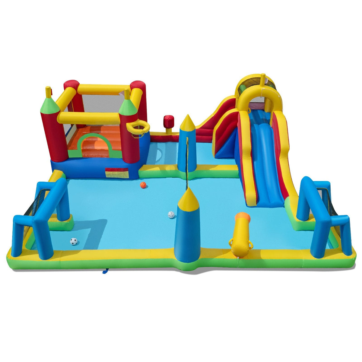 9 in 1 Inflatable Water Park with Climbing Wall and Splash Pool, Blower Not Included, Ages 3 to 12