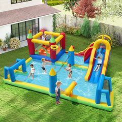 9 in 1 Inflatable Water Park with Climbing Wall and Splash Pool, Blower Not Included, Ages 3 to 12