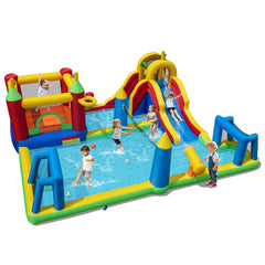 9 in 1 Inflatable Water Park with Climbing Wall and Splash Pool, Blower Not Included, Ages 3 to 12
