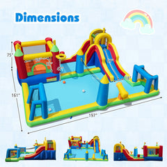 9 in 1 Inflatable Water Park with Climbing Wall and Splash Pool, Blower Not Included, Ages 3 to 12