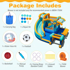 9 in 1 Inflatable Water Park with Football Goal, Basketball Rim and 750W Blower